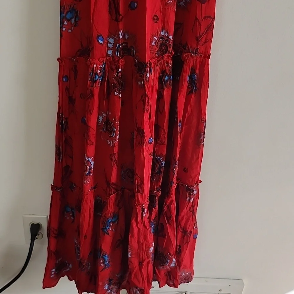 Free People Garden Party Maxi Dress Boho Vibrant Red Womens Medium - Picture 4 of 9